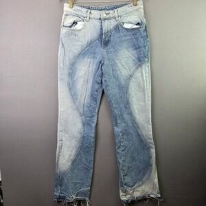 Sumwon Patchwork Jeans Two-Tone Wavy Panel Distressed Size M Blue Streetwear
